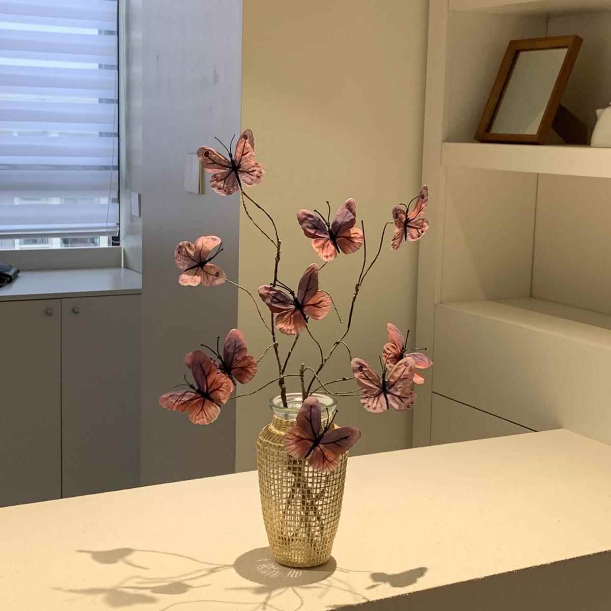 高级感蝴蝶彷真花假花玻璃花瓶摆件民宿咖啡馆插花软装桌面装饰品