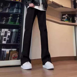 黑色西裤男款修身微弹力裤子美式高街vibe裤ootd穿搭直筒微喇长裤