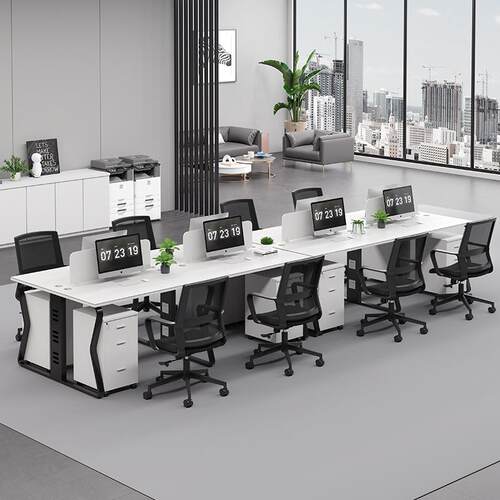 办公桌1人位简约黑色带屏风四人位卡座员工工位职员办公桌椅组合