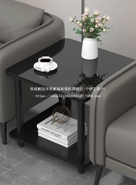 正方形边几沙发边柜黑色钢化玻璃小茶几小桌子边桌方桌办公室接待