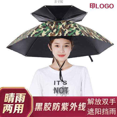 伞帽头戴式雨伞帽子钓鱼头戴太阳伞户外采茶环卫防晒斗笠伞折叠伞