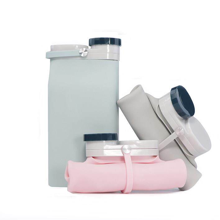 户外运动可携式矽胶压缩折叠水杯 北欧简约旅行大容量防摔牛奶瓶