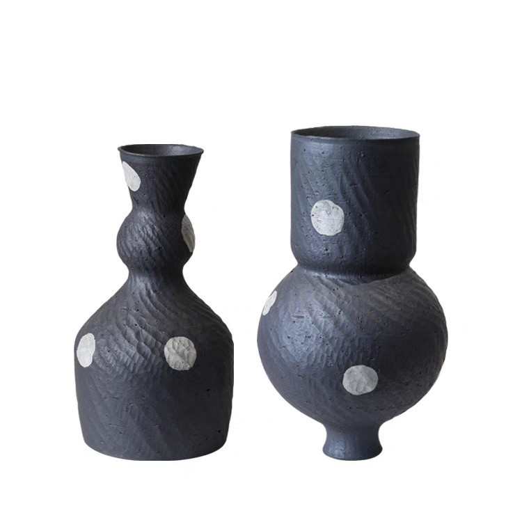 陶艺家中式粗陶花瓶 景德镇手作银彩花器 纯手绘花插批发