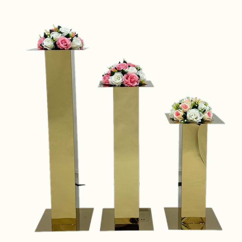 新款婚庆道具路引婚礼堂婚礼酒店金色不锈钢餐桌花艺装饰摆件