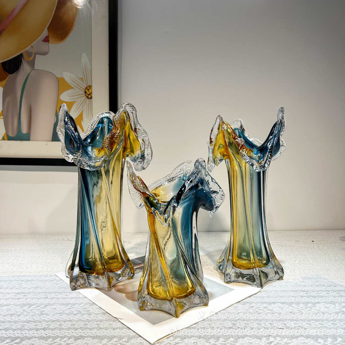 轻奢现代风手工渐变花边花瓶客厅餐桌创意样板间高级感软装花器皿