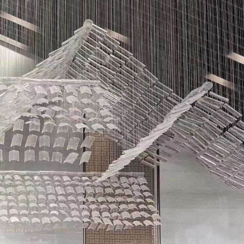 非标创意设计师款水晶玻璃房子吊灯售楼部大堂简约新中式琉璃瓦片