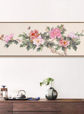 网红花饰开富厅贵新中式客沙背墙装景画国画牡丹工笔画卧发室床头