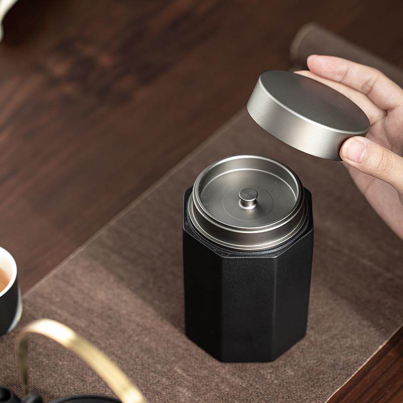 黑陶 陶瓷茶叶罐 锡盖密封防潮储物罐家用空罐