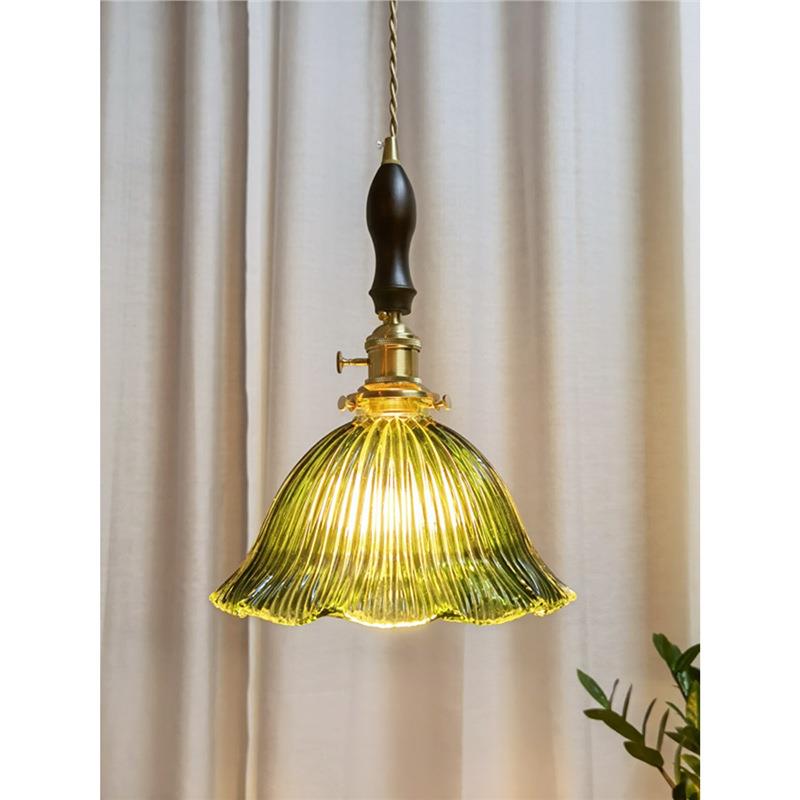 日式胡桃木黄铜玻璃吊灯简约复古餐厅雅座吧台卧室床头玄关过道灯