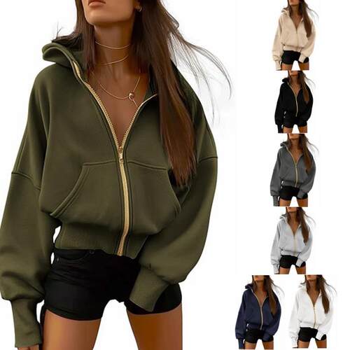 Women'S Gold Zipper Hoodie Long Sleeve Fleece Style Casual