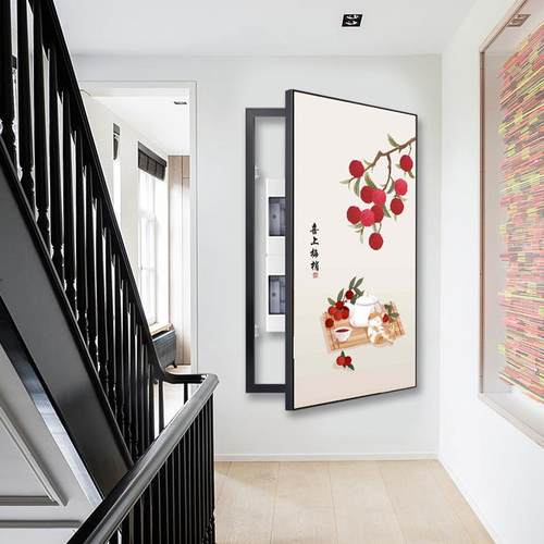 中式玄关入户FRF配电箱大寸表箱竖装饰新尺画款强弱电箱装饰画遮