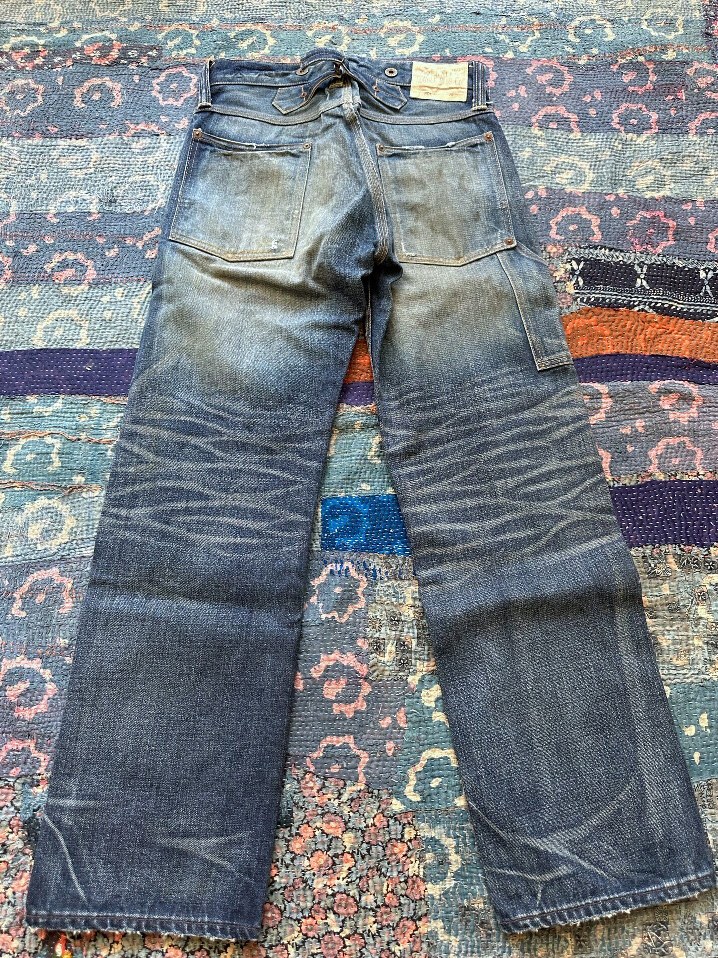 RRL Blue Distressed Washed Denim Pants — front