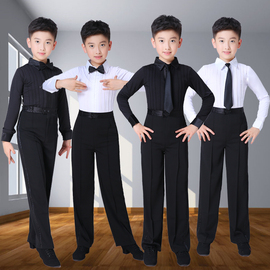 男童拉丁舞服装少儿舞蹈演出服，儿童标准考级服白色套装男孩练功服