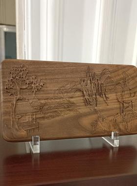 北RX021代美黑胡桃新台中式明屏桌面风精雕木刻画新中式屏木雕画