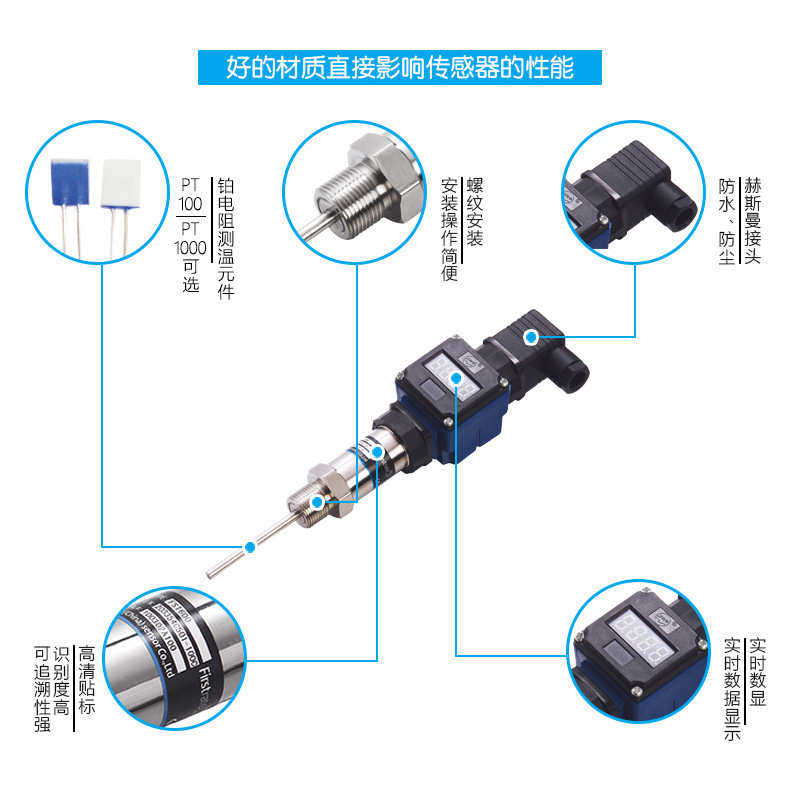数显式温度变送器 适用管道/供水/空调/冷却系统 Pt100/Pt1000
