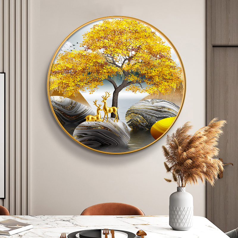 发财树入户圆形玄关装饰画现代轻奢走廊过道挂画客厅餐厅进门壁画图片