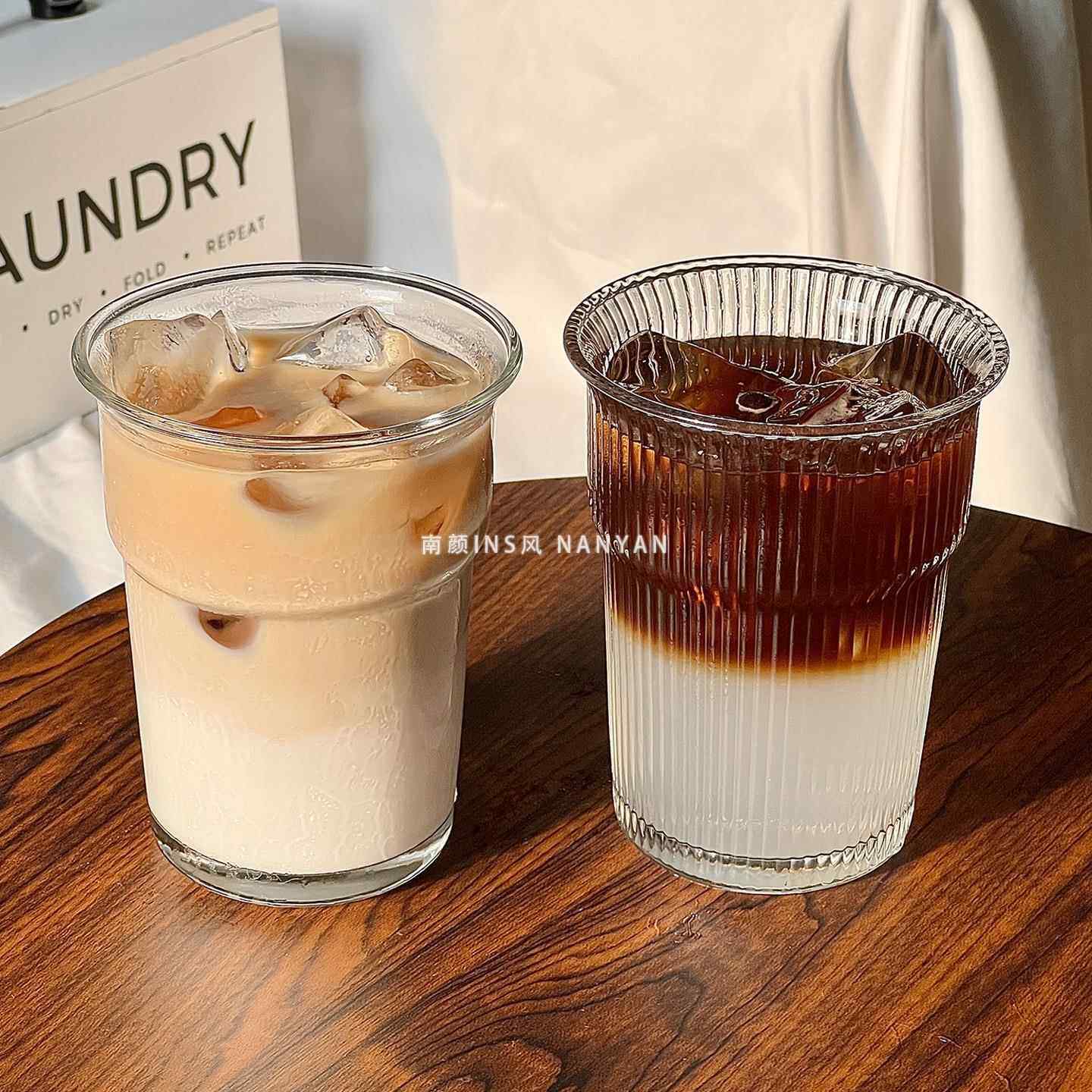 ins风玻璃大容量冰美式咖啡杯台阶反口杯喝水杯简约牛奶杯奶茶杯