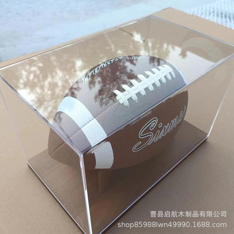 木美式橄榄球收纳木制足球架制亚克足力球透展示架体育纪念品明支