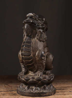 仿古石雕青石民俗怀旧莲花座朝天吼中式复古陈设文玩摆件摆饰收藏