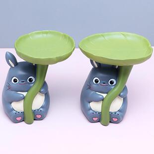 新款 直销可爱龙猫树叶托盘收纳盒创意树脂摆件儿童节礼物送男孩女