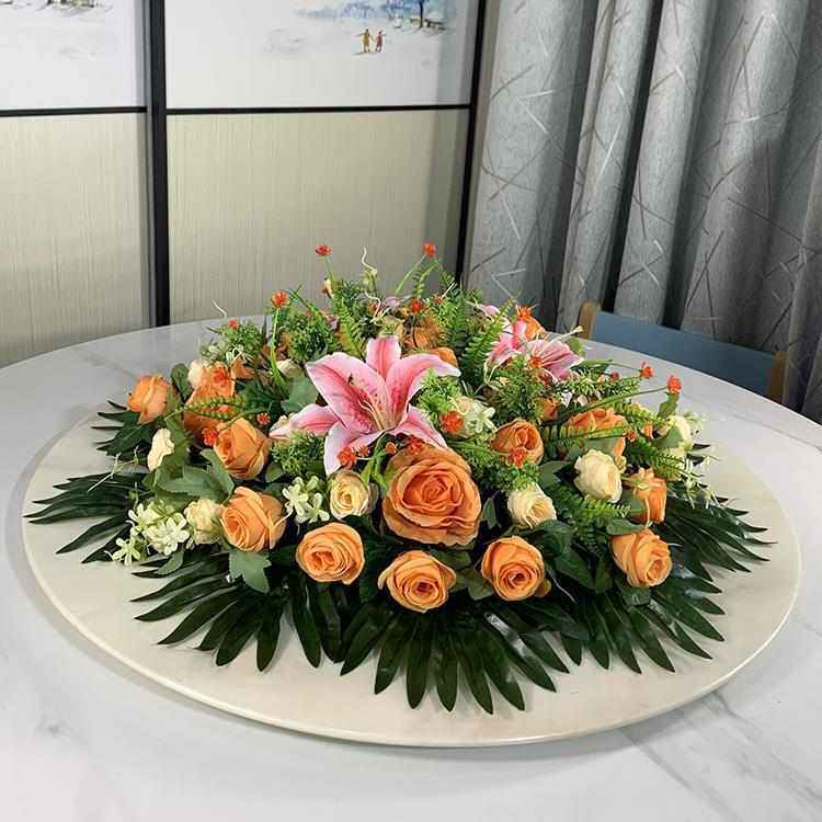 颂因酒店圆桌中间摆花仿真花装饰花假花绢花饭店餐桌转盘桌面摆设