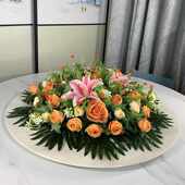 颂因酒店圆桌中间摆花仿真花装 饰花假花绢花饭店餐桌转盘桌面摆设