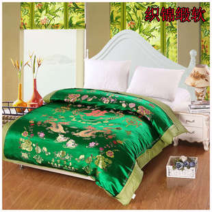 绿被罩织锦百子被单锻陪嫁被套结婚锻龙凤杭州被红绸被面床单软喜