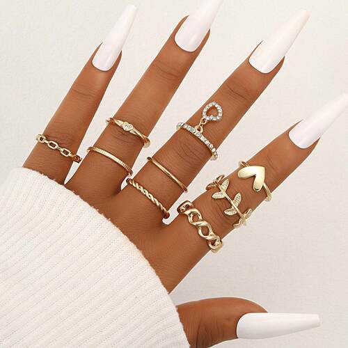 Leaf Ring Opening Multi Joint 9-piece Set Ring Set