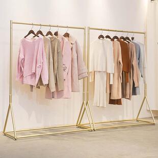 女装店衣架子落地陈列货架纳米金色铁艺服装店展示架可移动挂衣架