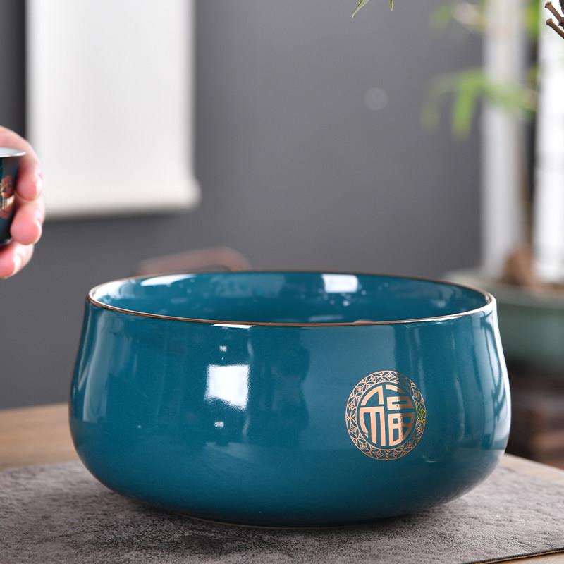 金福陶瓷茶具洗碗家用茶具配件水碗茶杯储物盆孔雀石绿大茶渣缸