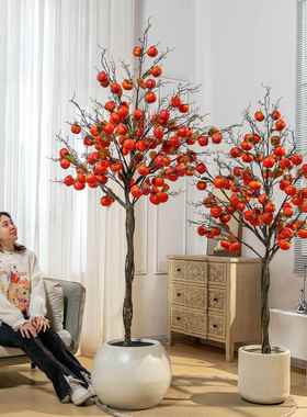 仿真物柿树假果树室SZS-8596内客生厅装饰植摆件仿酒店公司橱窗造