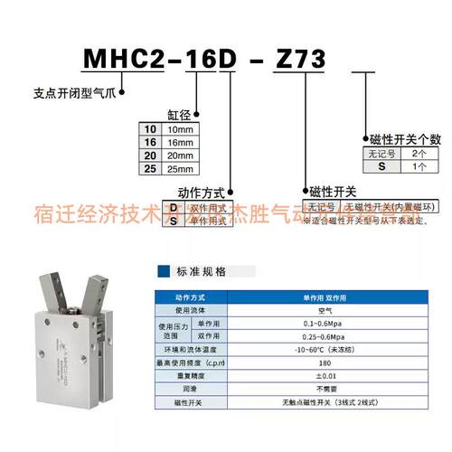 星辰手指气缸八字型气爪HFY/MHC2-10/16/20/25-D-S/N95气动机械手