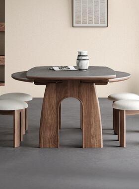 木与舒中古折叠实木板桌椅组合美式法式岩小B9-09户风型伸缩可餐