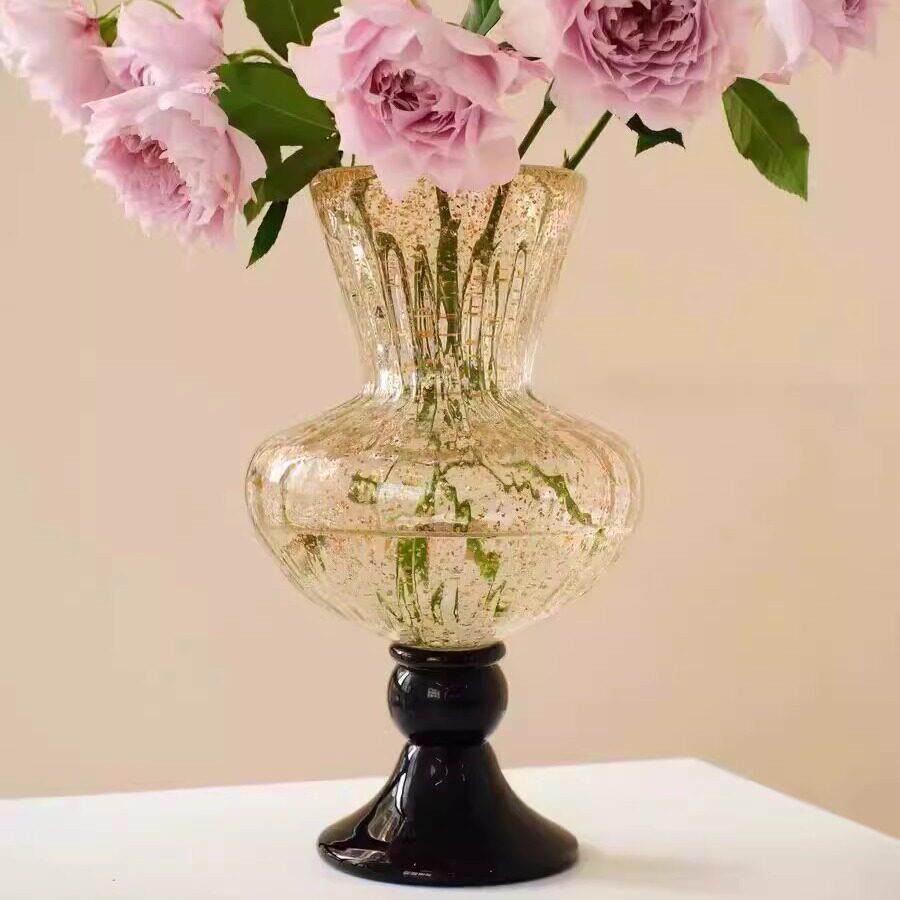 复古风中古铃兰手工琉璃防风灯花瓶高脚玻璃花器摆件客厅插花装饰