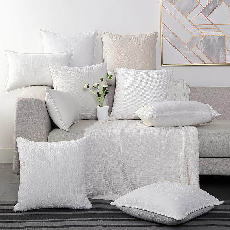 KE3C白色纯棉棉麻抱枕套长方形腰枕套床头靠背沙发靠