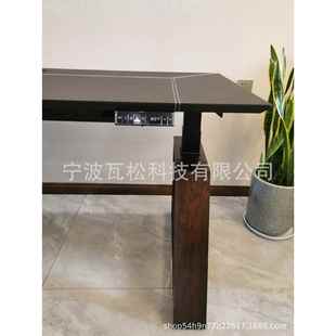李仁同A款 智能电动升降桌电木脑桌办公429皮面桌面红实护腿桌橡架