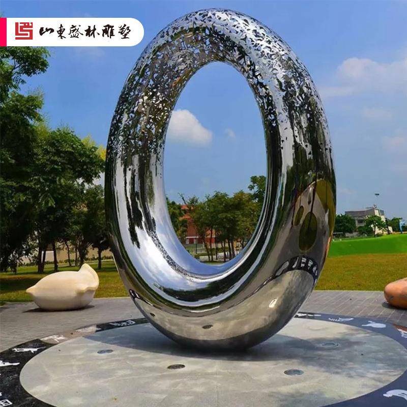 雕塑厂家不锈钢镜面雕塑户外圆环广场酒店摆件景观不锈钢水滴雕塑