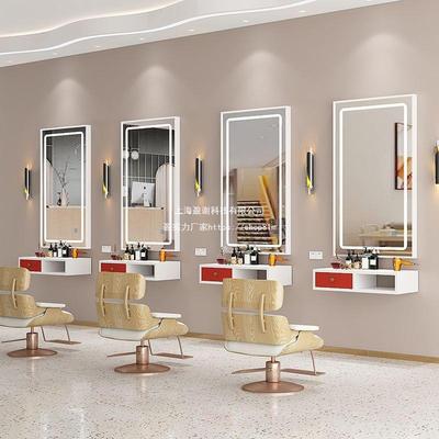 发理店11490镜子台带D灯美发镜单面网红潮款发廊挂墙发剪化妆镜无