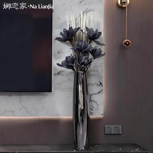 欧式轻奢陶瓷落地大花瓶摆件客厅高端插花彷真花电视柜装饰艺术品