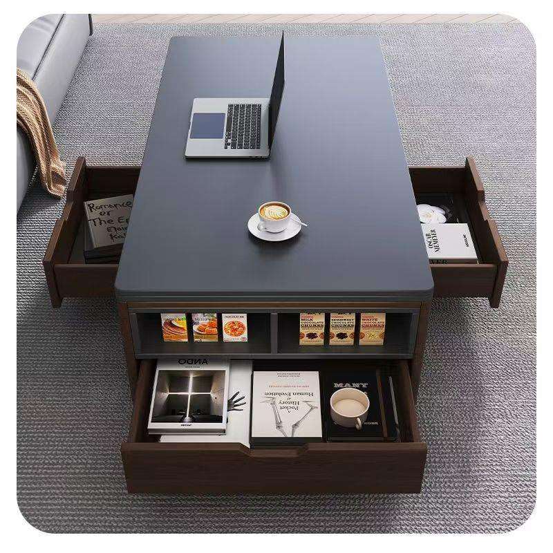 岩板茶几升降多功能两用餐桌一体二合一客厅家用小户型可移动带凳