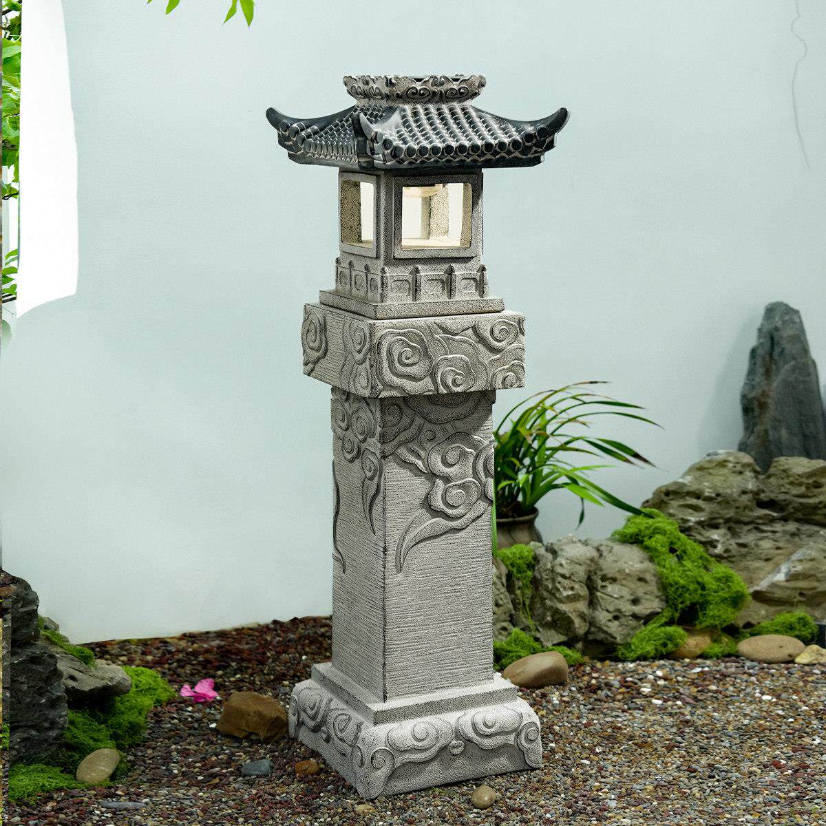 彷石灯笼庭院户外摆件太阳能落地灯日式花园造景布置装饰室外中式