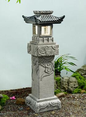 彷石灯笼庭院户外摆件太阳能落地灯日式花园造景布置装饰室外中式