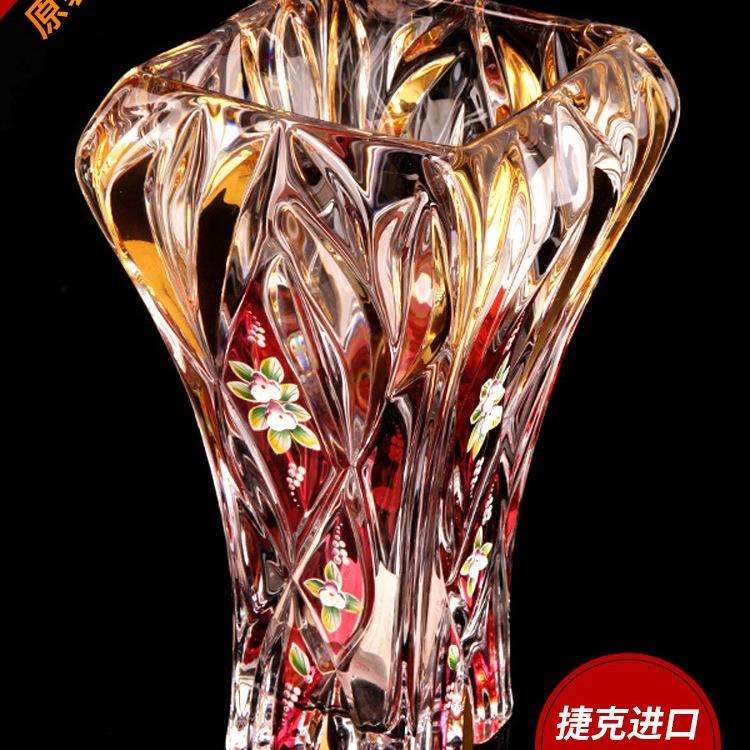 新品进口BOHEMIA捷克波西米亚水晶玻璃花瓶描金台面居家装饰花瓶