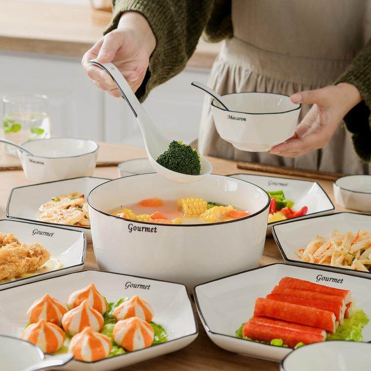 陶瓷拼盘餐具组合套装六角盘子菜盘家用轻奢碗碟家庭年夜饭聚餐盘