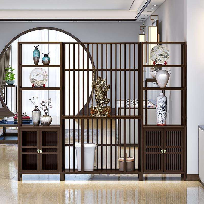新中式屏客风隔断墙关厅实木入镂户玄柜子现代简约空格栅装饰F965