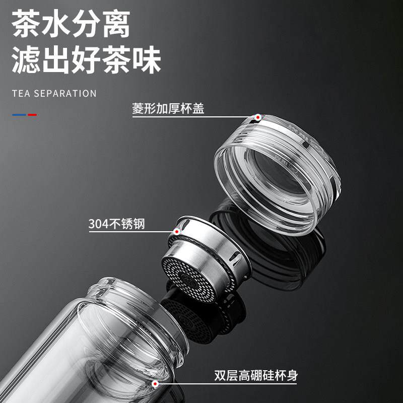 诺岩双层玻分璃杯66658便女携学生喝杯子家用水男茶水离泡茶杯单