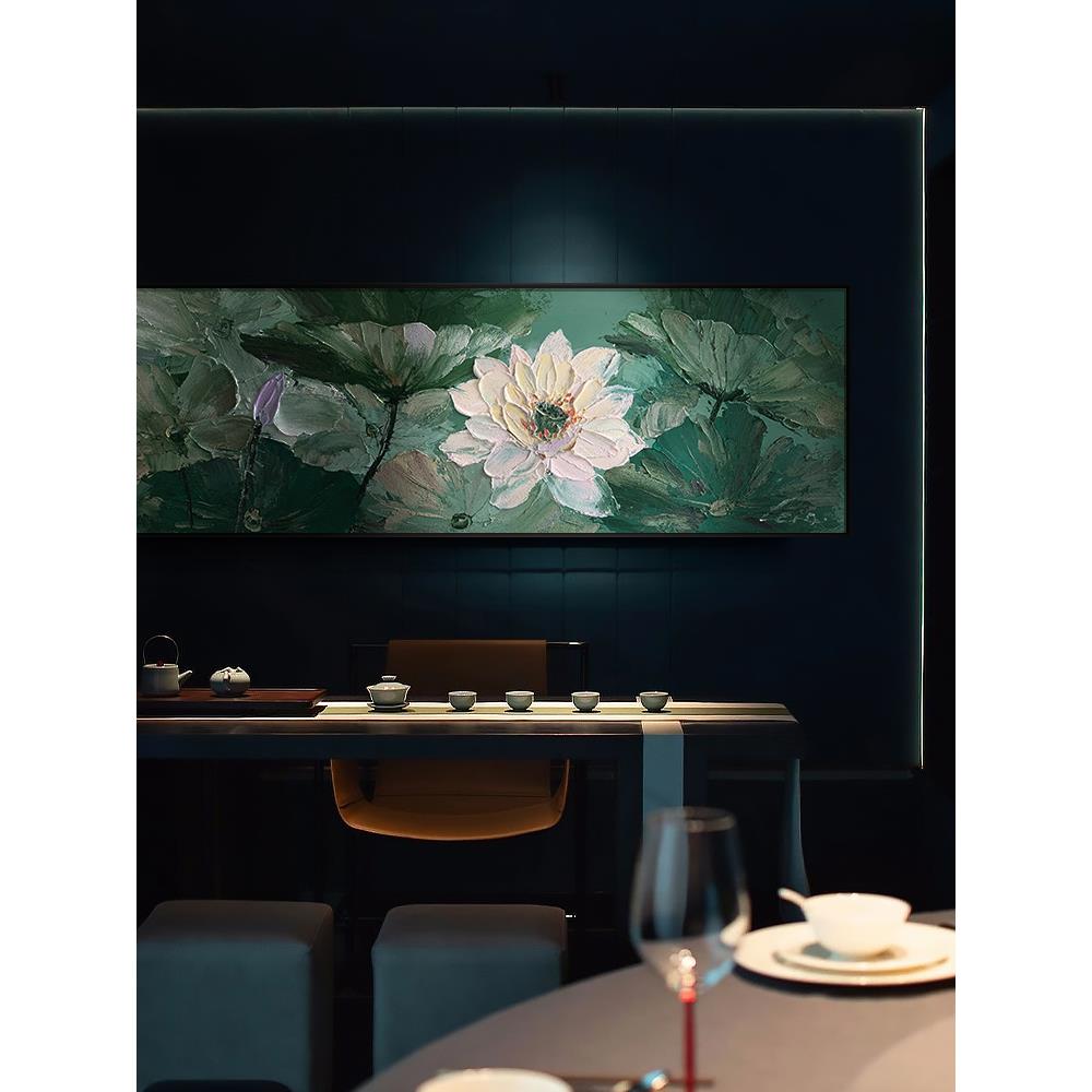 禅宗荷花手绘油画客厅沙发背景墙抽象质感画立体画茶室床头装饰画图片