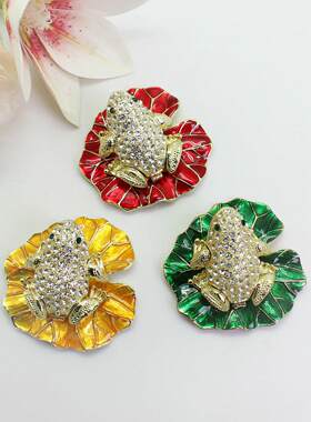 珐琅彩合金荷叶青蛙摆件手工复古工艺品家居装饰品创意礼品