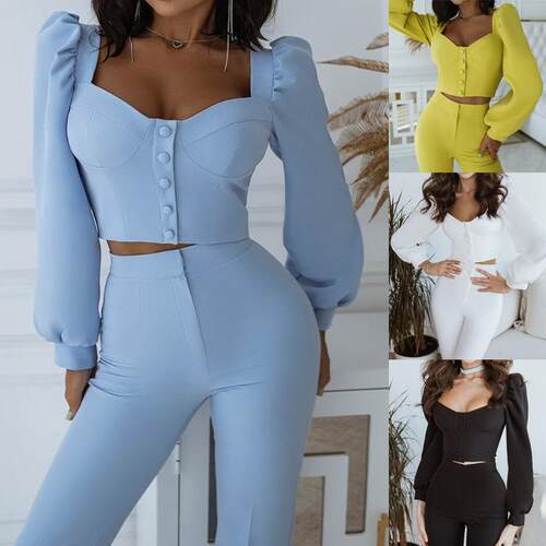 Women's lantern sleeve top flared pants set