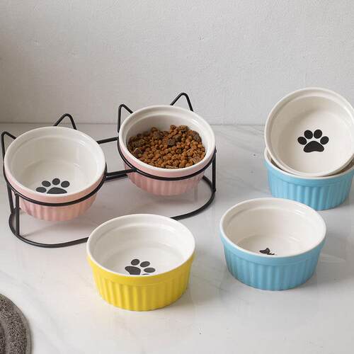 宠物碗陶瓷猫盆粮食水盆猫碗色釉碗宠物用品饮水碗双碗